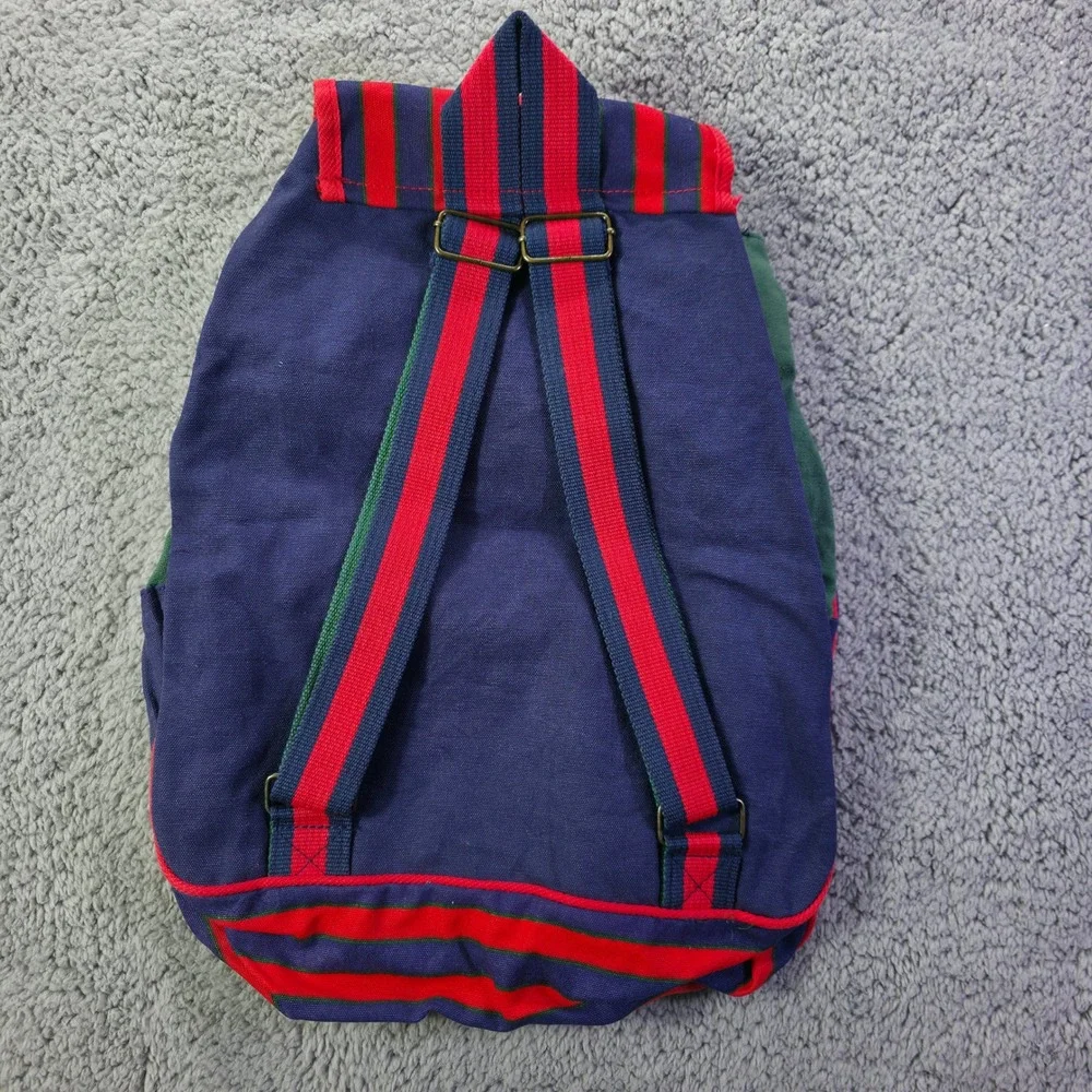 Moni Accessories Vintage Colorblock Canvas Backpack Navy Green Red Striped Strap